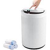 Small Bathroom Trash Can with Lid 2.1 Gallon Plastic Garbage Can White | Sturdy Stylish Decor Trash Bin with Trash Bags Round Wastebasket with Pop-Up Lid for Kitchen Bedroom Office College Dorm