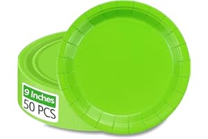 50Pcs Lime Green Paper Plates - 9” Paper Round Bulk Dinner Plates for Daily Use Holiday Picnic Celebrations Sage Green Birthd