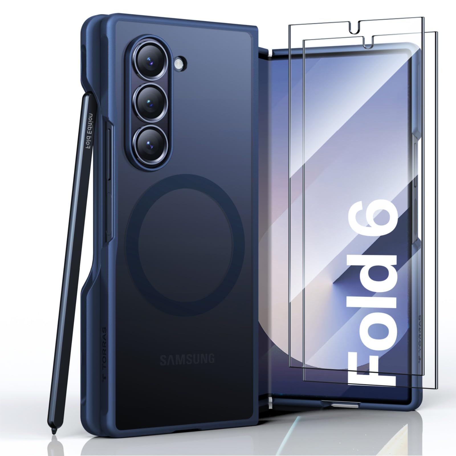 Photo 1 of TORRAS Blue for Samsung Galaxy Z Fold 6 Case(ONLY), [Compatible with MagSafe] [Only Daily Protection] Shockproof Translucent Hard Back Slim Phone Case ONLY for Z Fold 6,Blue