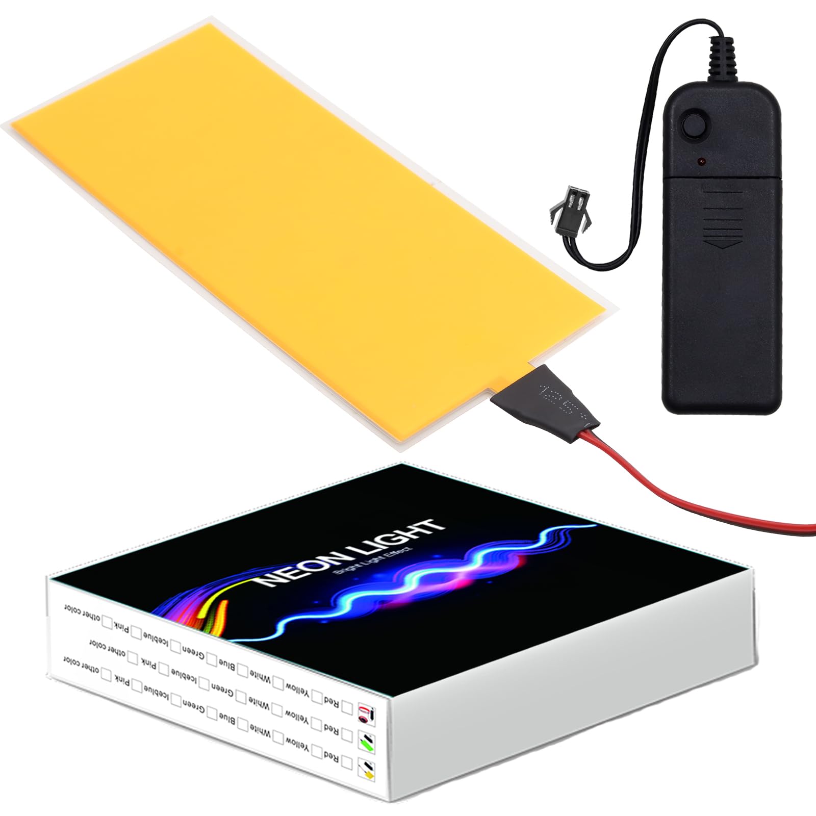 Ygmylandbb EL Panel Electroluminescent Light Sheet Backlight Decorations Light Neon Sheet 12 cm x 5 cm (4.8" x 2.0") ON/Slow Flash/Fast Flash, Yellow, 1Pack