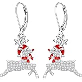Reindeer Earrings Christmas Earrings for Women Sterling Silver Reindeer Deer Leverback Dangle Xmas Holiday Christmas Jewelry Gifts