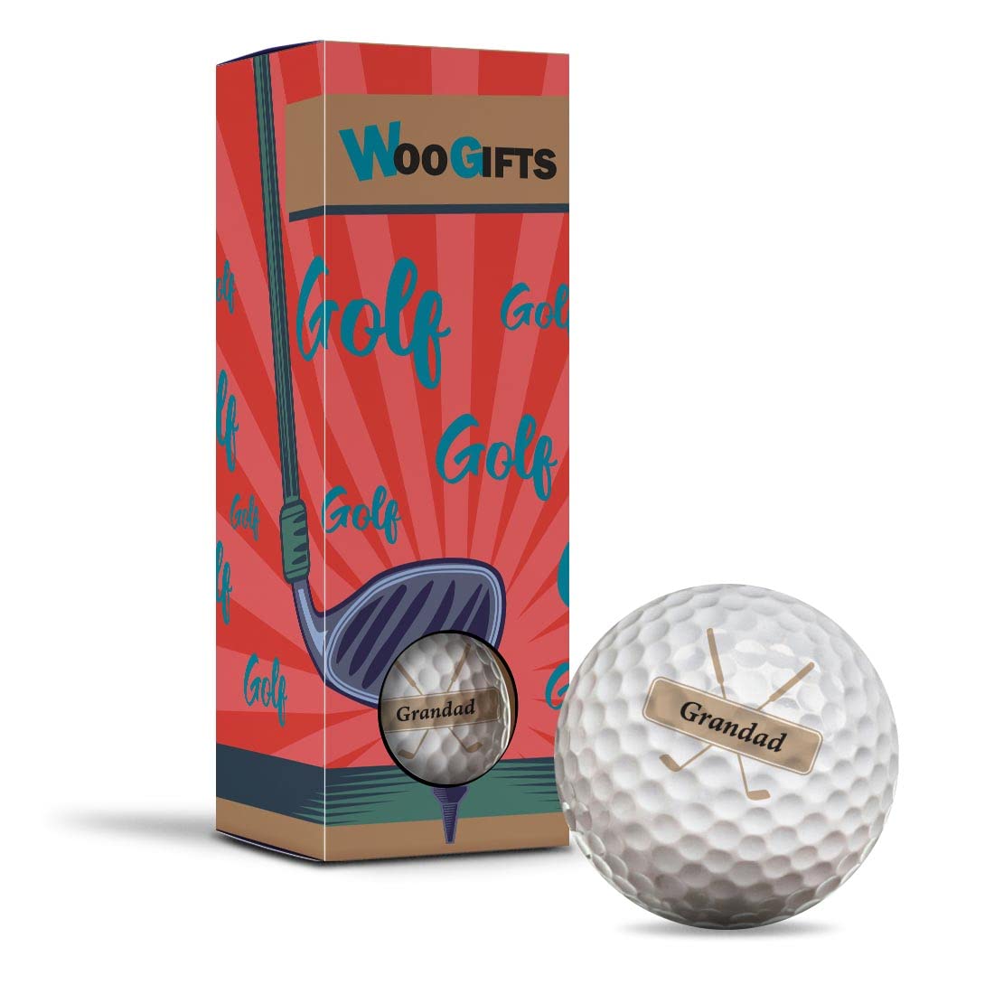 Destination Vinyl Ltd 3 x Golf Balls in the Box - Name Grandad Golf Club Letter Lettering Joke Funny Golfing Golfer Fan Club Sport Wedding Dad Husband Friend Men Boys Ball Gift #293816