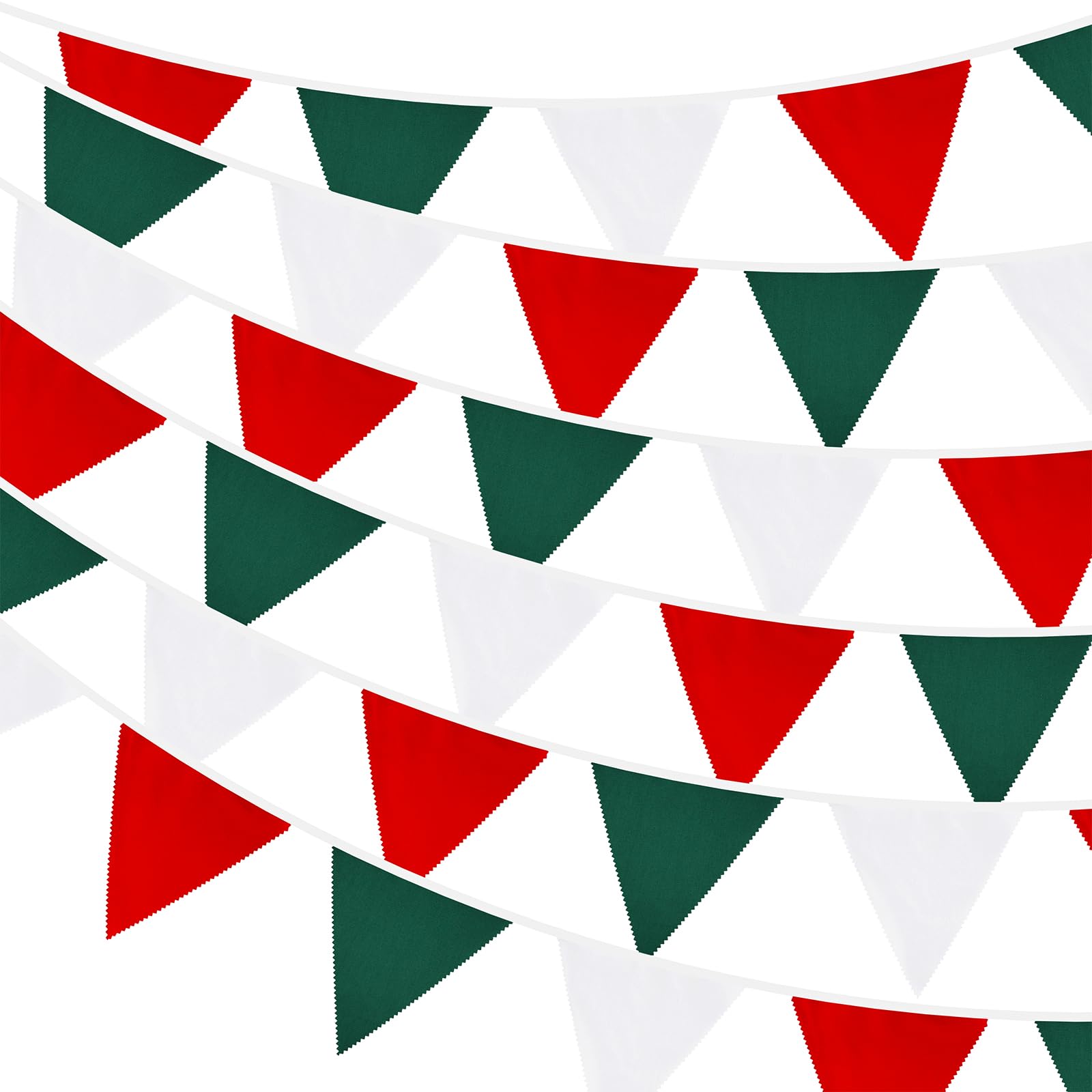 G2PLUS 12M Red Green and White Cotton Banner - 42PCS Christmas Fabric Bunting Banner - 19x21CM Reusable Cotton Xmas Garlands for Christmas Parties Decoration — image 1