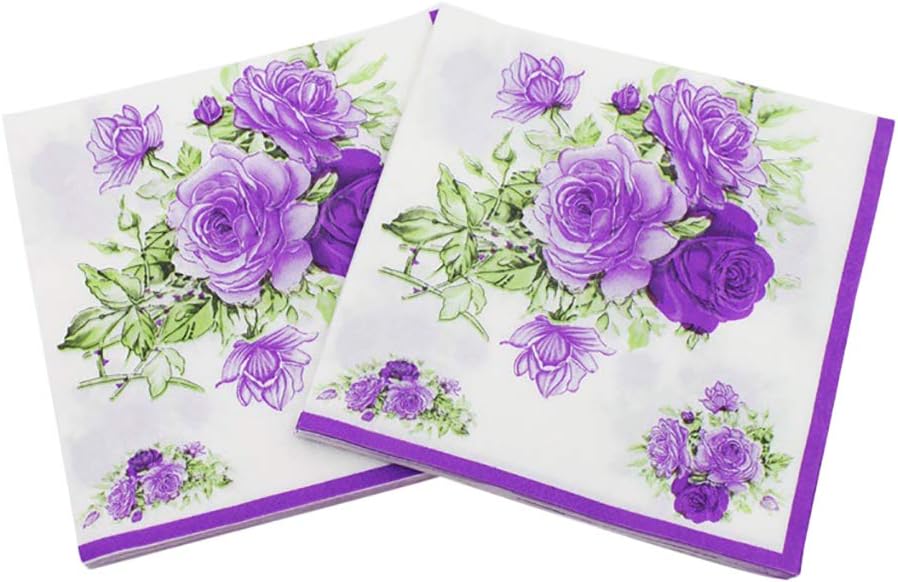 Scrox 5 Packs Party Print Napkin Paper Napkin Tissue Christmas Colorful Printed Purple Flowers Design Double Layer Napkin Disposable Paper Napkins Paper Towel Wedding Banquet