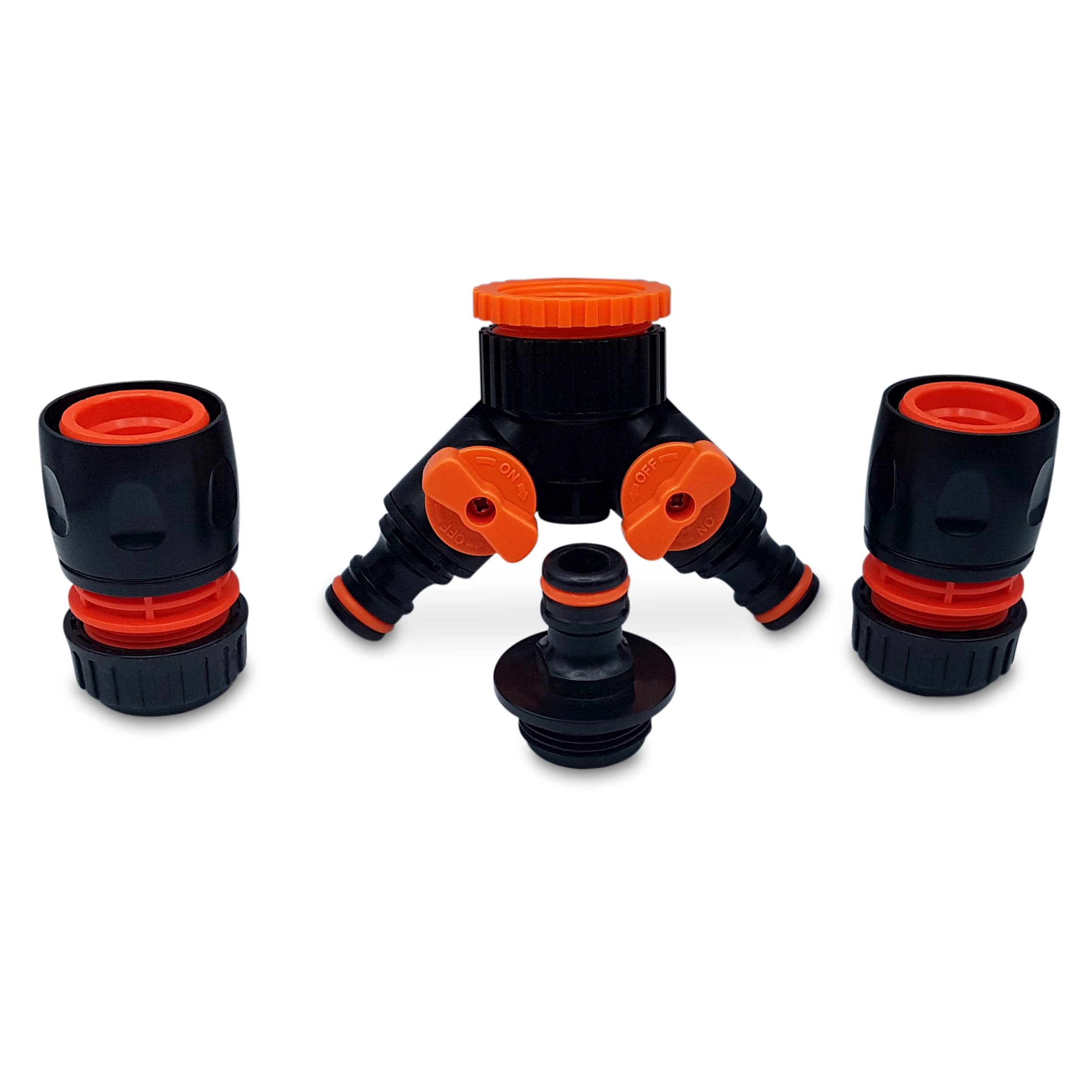 Dual Tap Connector Set - Two Premium Hose End Connectors with 3rd Male Tap Connector Included for Inline Use - Hozelock Compatible for Gardening, Watering, and Irrigation Needs. Set by MYPURECORE