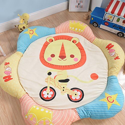 HugeHug Colorful Petal Sides Soft Fenced Kids Play Mat Floor Rugs for Bed and Game Rooms, Reading Nook, Video Games or Watching TV, Thick Non-Toxic Anti-slip Fluffy Round 60 inches for Girls Boy(lion)