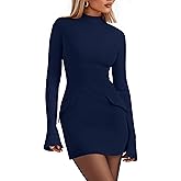 PRETTYGARDEN Womens Short Formal Dresses Fall Long Sleeve Mock Neck Elegant Cocktail Party Club Bodycon Mini Dress