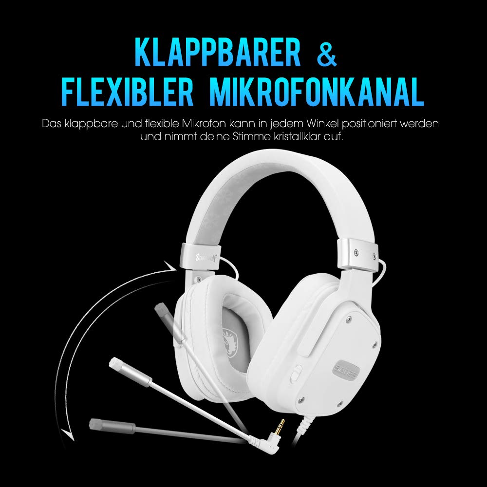 SADES Gaming- Headset für PS4, Snowwolf, kabelgebundene Over-Ear-Gaming-Kopfhörer mit Stereo-Sound, 3,5 mm Klinke, abnehmenbares Mikrofon und Lautstärkeregelung, für PC, Tablet, Laptop