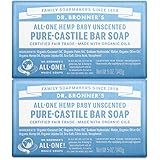 Dr. Bronner’s - Pure-Castile Bar Soap (Baby Unscented, 140g, 2-pack) - Made with Organic Oils, For Face, Body, Hair, Gentle f