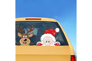LOKIPA Christmas Car Sticker, 2PCS Christmas Car Window Decals Cute Santa Car Window Stickers for Christmas Car Decorations Accessories (Reindeer and Santa Claus)