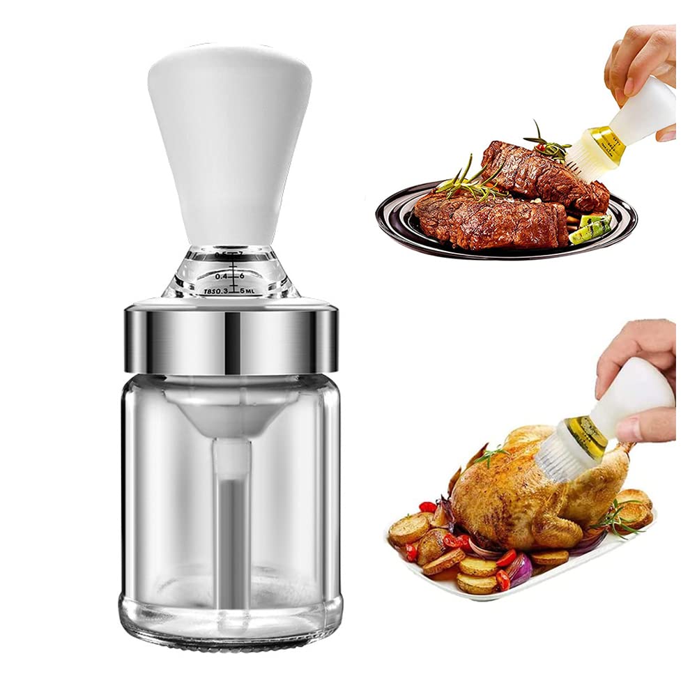 Axroad Mall 2 in 1 Oil Dispenser Bottle with Silicone Brush Leak-Proof Glass Quantitative Oil Dropper Measuring Bottle for Kitchen Cooking Baking BBQ (135 ml)