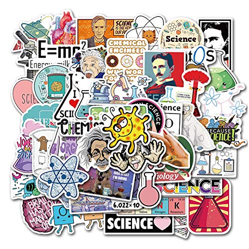 50pcs Laboratory Physics Chemistry Graffiti Stickers Science Einstein for Suitcase Skateboard Guitar Travel Case Door Decals Water Bottle Laptop Luggage Car Bike Clings Super Waterproof (Laboratory)