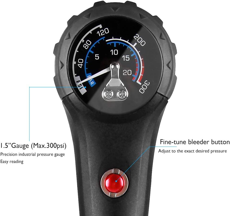 Beto Bike Tire/Shock Pump MTB, 300psi High Pressure for Rear Shock & Suspension Fork, Mountain Bike/Motorcycle, Schrader & Presta Valve Adapter, with Dial-Gauge/Bleed Valve/Mounting Bracket : Sports & Outdoors