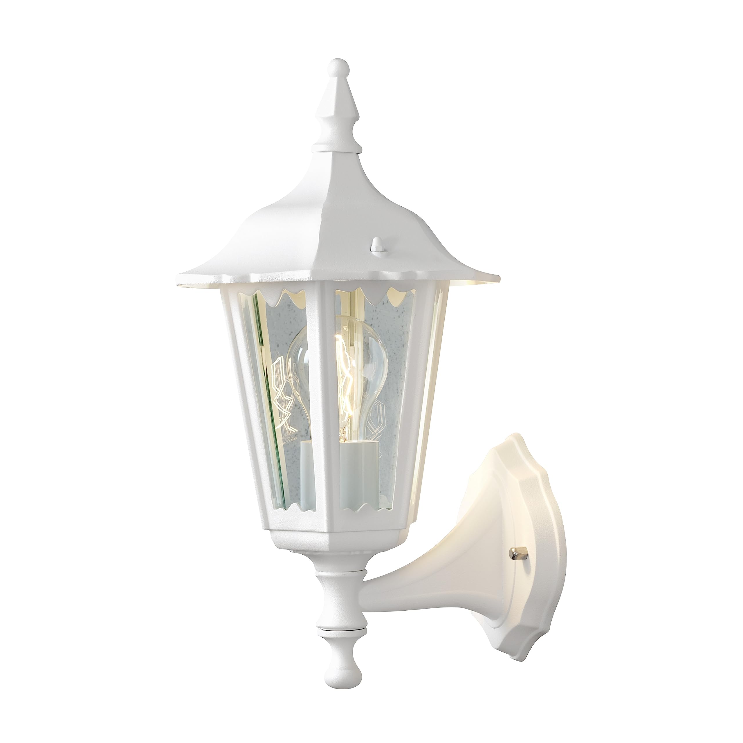 Konstsmide Outdoor Wall Light Mains Powered/Firenze Small Down Traditional Lantern/1 x 60 W E27 Max Lamp/Clear Glass/Aluminium/IP43/Outside Light Matt White