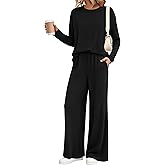 KIRUNDO Spring 2 Piece Lounge Sets for Women Long Sleeve Ribbed Knit Tops Wide Leg Pants Matching Travel Outfits Postpartum