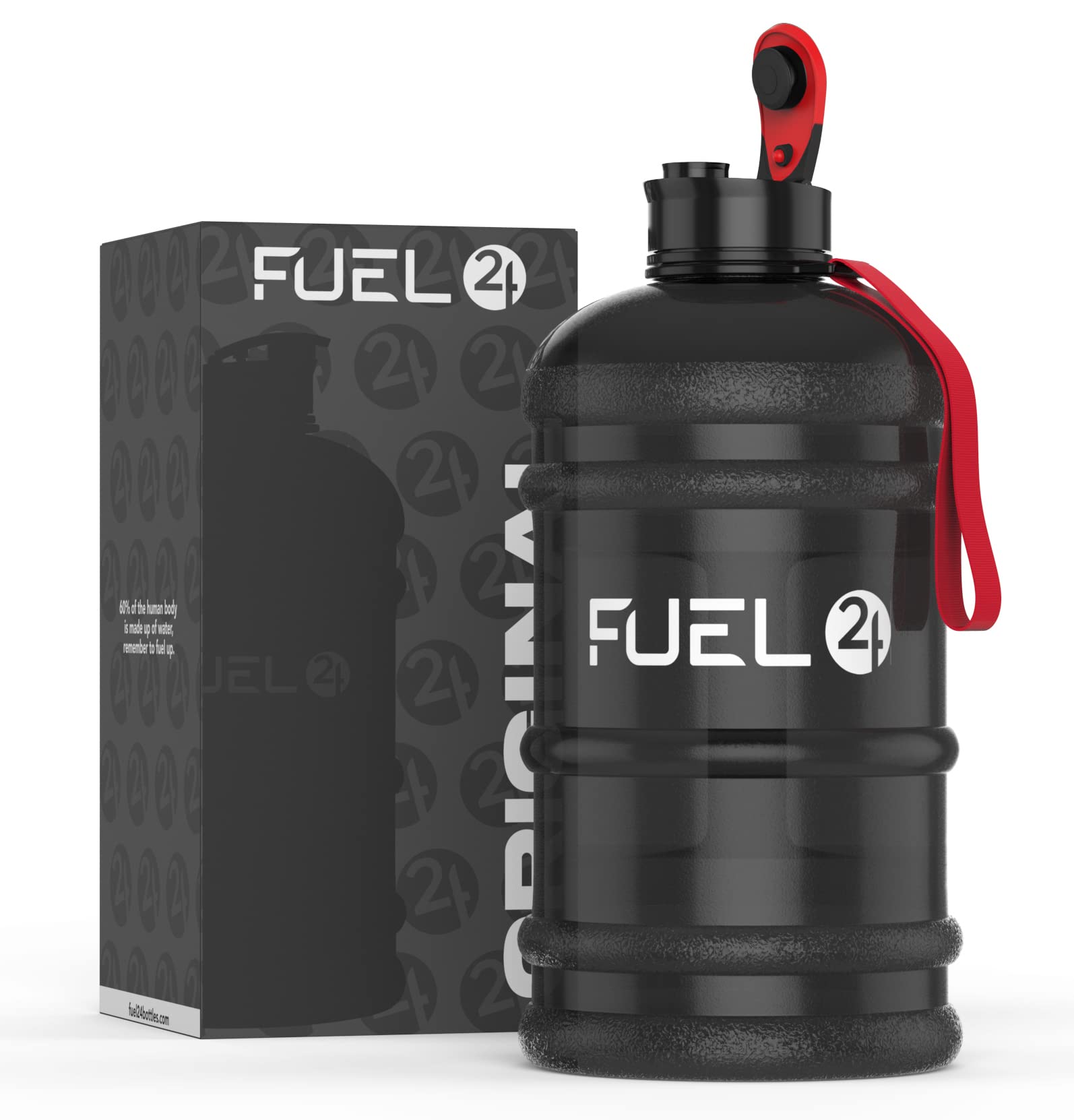 Fuel24 Jug - 2.2 Litre Water Bottle - Extra Strong Flex Material - Drop Proof, Pop or Straw Cap Options - 2.2L Large Gym Sports Bottle, BPA FREE