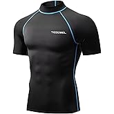Tesuwel Mens Rash Guard Long Sleeve Swim Shirts for Men UPF 50+ UV Protection Compression Short Sleeve Water Shirts Quick Dry