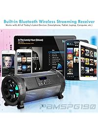Pyle Bluetooth Boombox Street Blaster   Altavoz estéreo portátil con radio FM y sistema MP3 con mando a distancia, luces LED y batería recargable BoomBox Negro