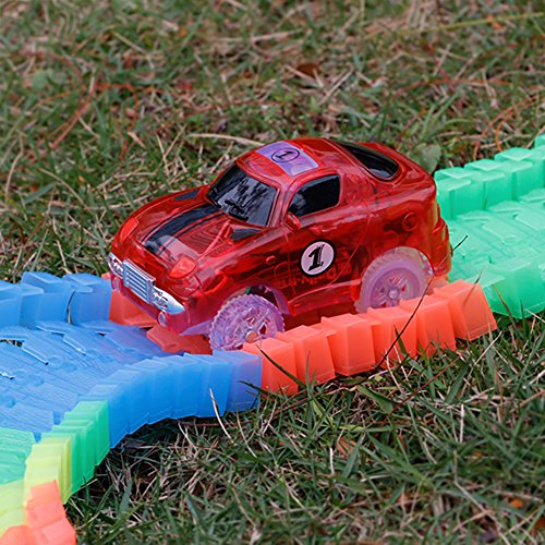 Race Rail Track Assemble Twister Amazing Race Track Kit Set Flexible Bendable Dark Glow,2 Car with Flashing Headlights LD Light,Great gift for Kids Toddlers Boys Girls,220 Pcs - Thumbnail 6