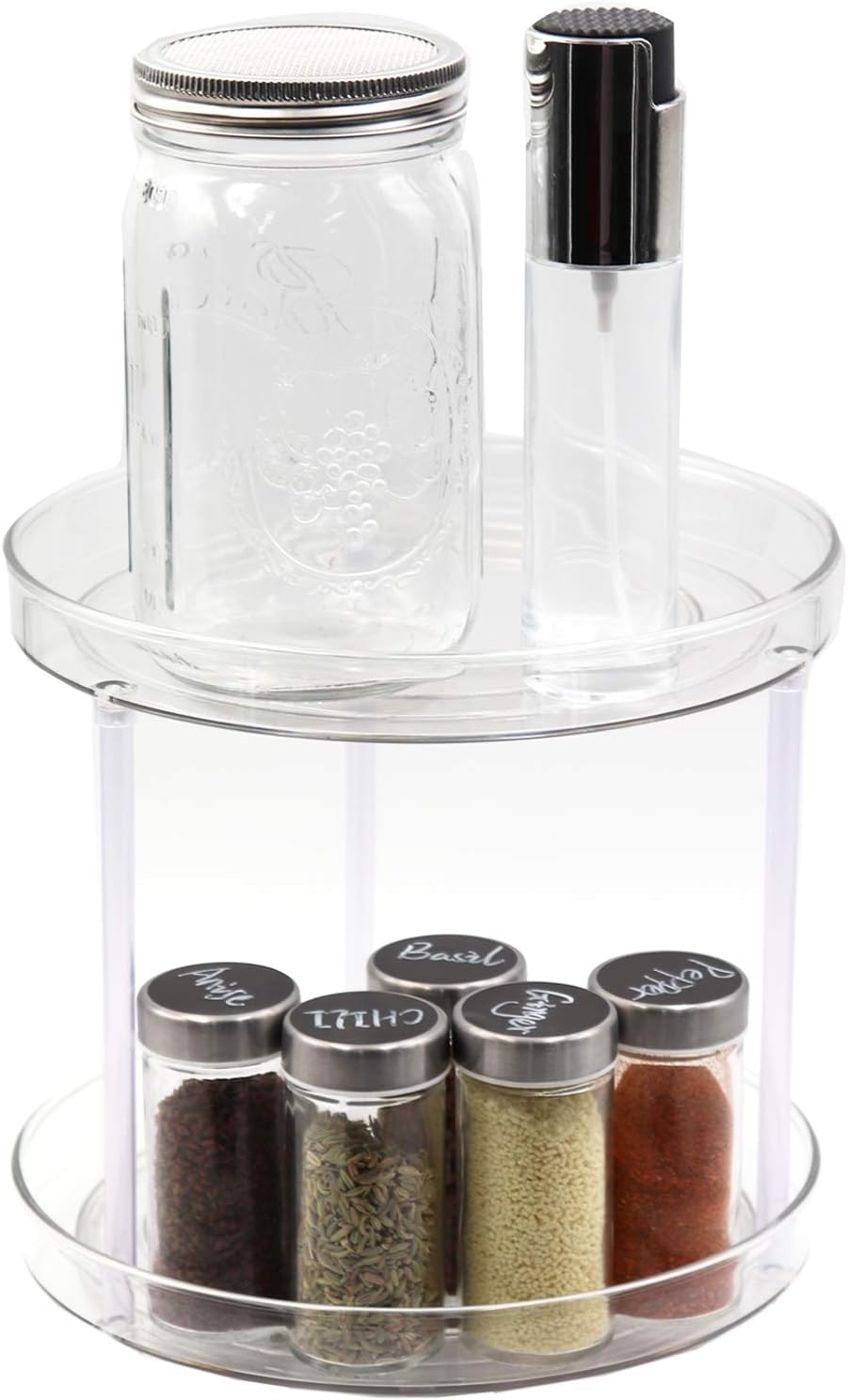 WAYDA 2-Tier Lazy Susan Turntable, 360 Degree Rotating Countertop Spice Rack Organizer Tray Food Storage Container for Cabinets, Pantry, Kitchen