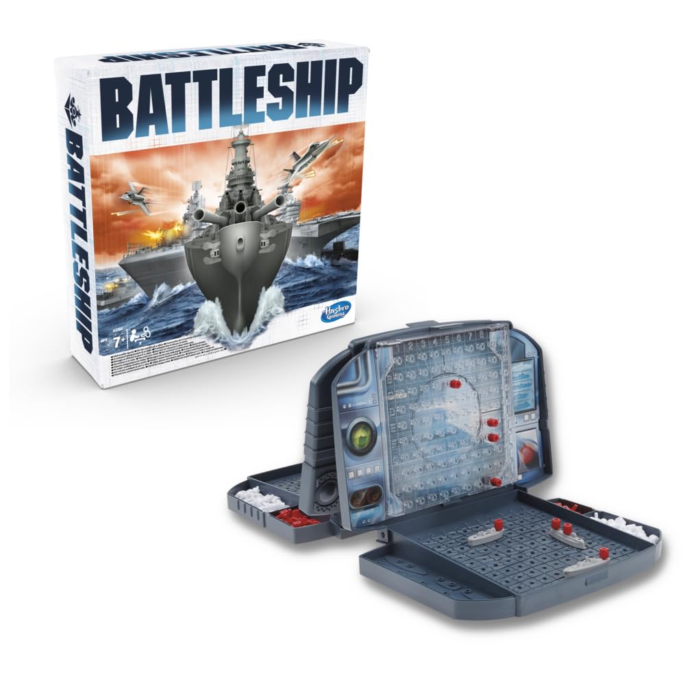 Hasbro Battleship Classic Board Game Strategy Game Ages 7 and Up for 2 Players, Multicoloured, 26.5 x 26.5 x 7.5 cm, A3264EU6