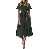 KIRUNDO Summer Button Down Wedding Guest Shirt Dresses for Women Maxi Flutter Short Sleeve Flowy Tiered Beach Sun Dress