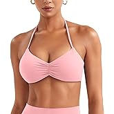 YEOREO Halter Sports Bras for Women Adjustable Strappy Open Back Impact Removable Pads Deep V Bra Workout Gym Yoga Crop Top