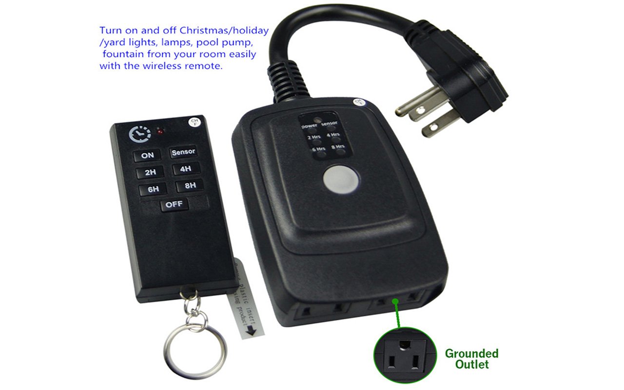 ECOPlugs TM110 14 Outdoor Remote, Wall Countdown Outlet, Light Sensor