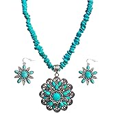 TOPACC Navajo Pearl Necklace Western Jewelry Set for Women Turquoise Necklace with Earrings Ring Cowgirl Accessory