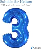 Jonami Balloon 3 Blue XXL 40” Foil Balloon Birthday 3rd Boy Helium view 3