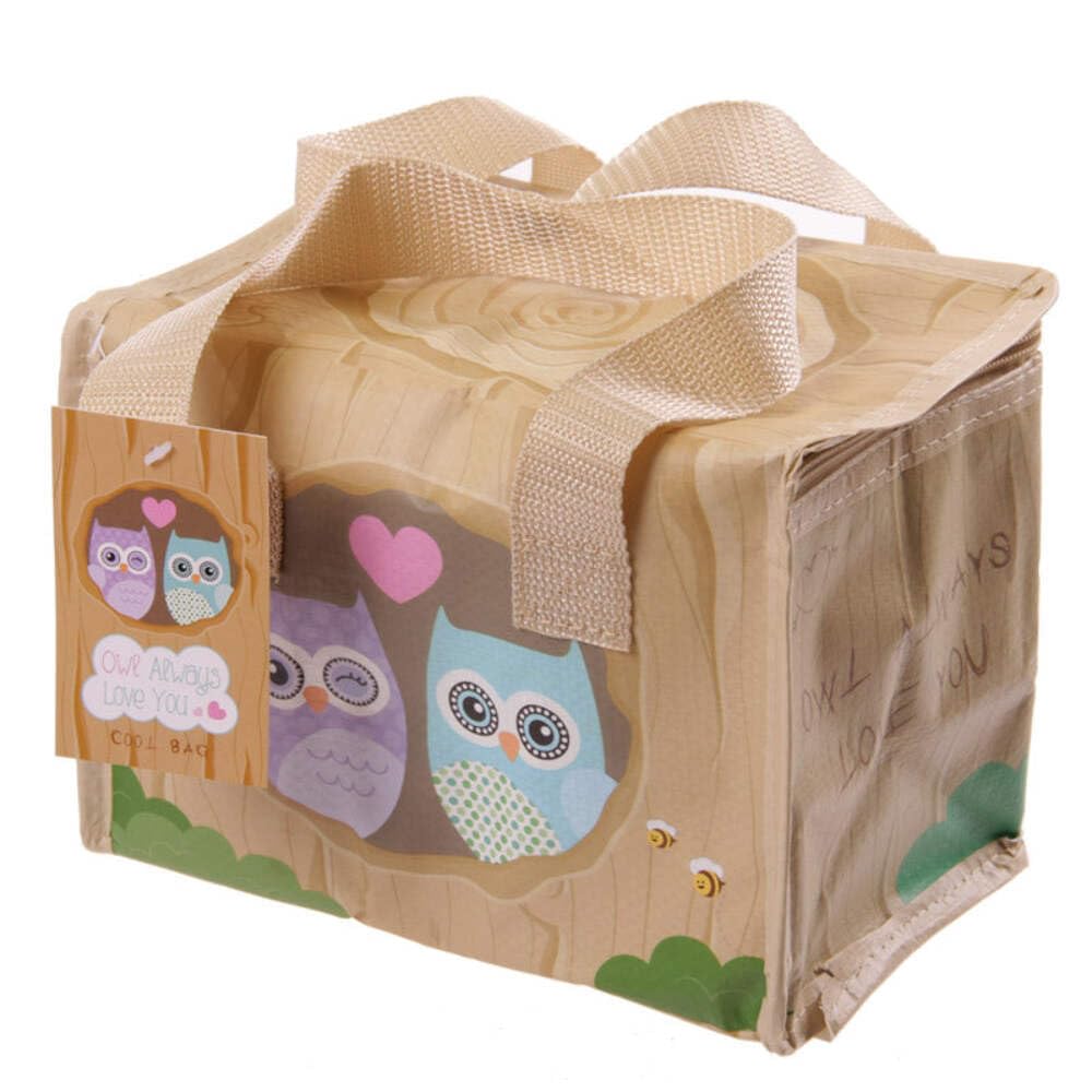 Puckator Woven Cool and Lunch Bag with Love Owl Design - Insulated Lunch Bag for Women Men Children - Lunch Box Bag for Work & School - Beach and Picnic Accessories - Childrens Lunch Box - Cool Bags