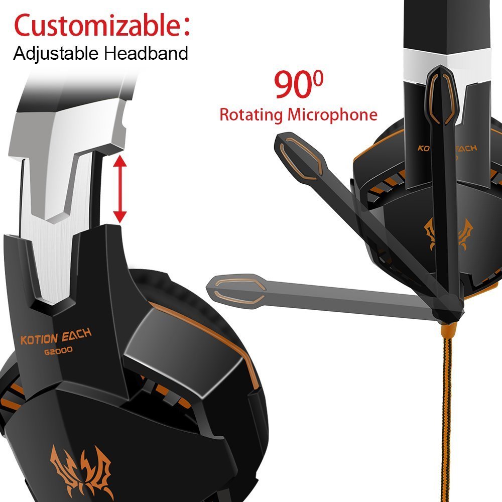 Casque Gaming Micro G2000, Casque de Jeux Filaire PC avec Microphone, Contrôleur de Volume, LED, Casque Gamer pour PC