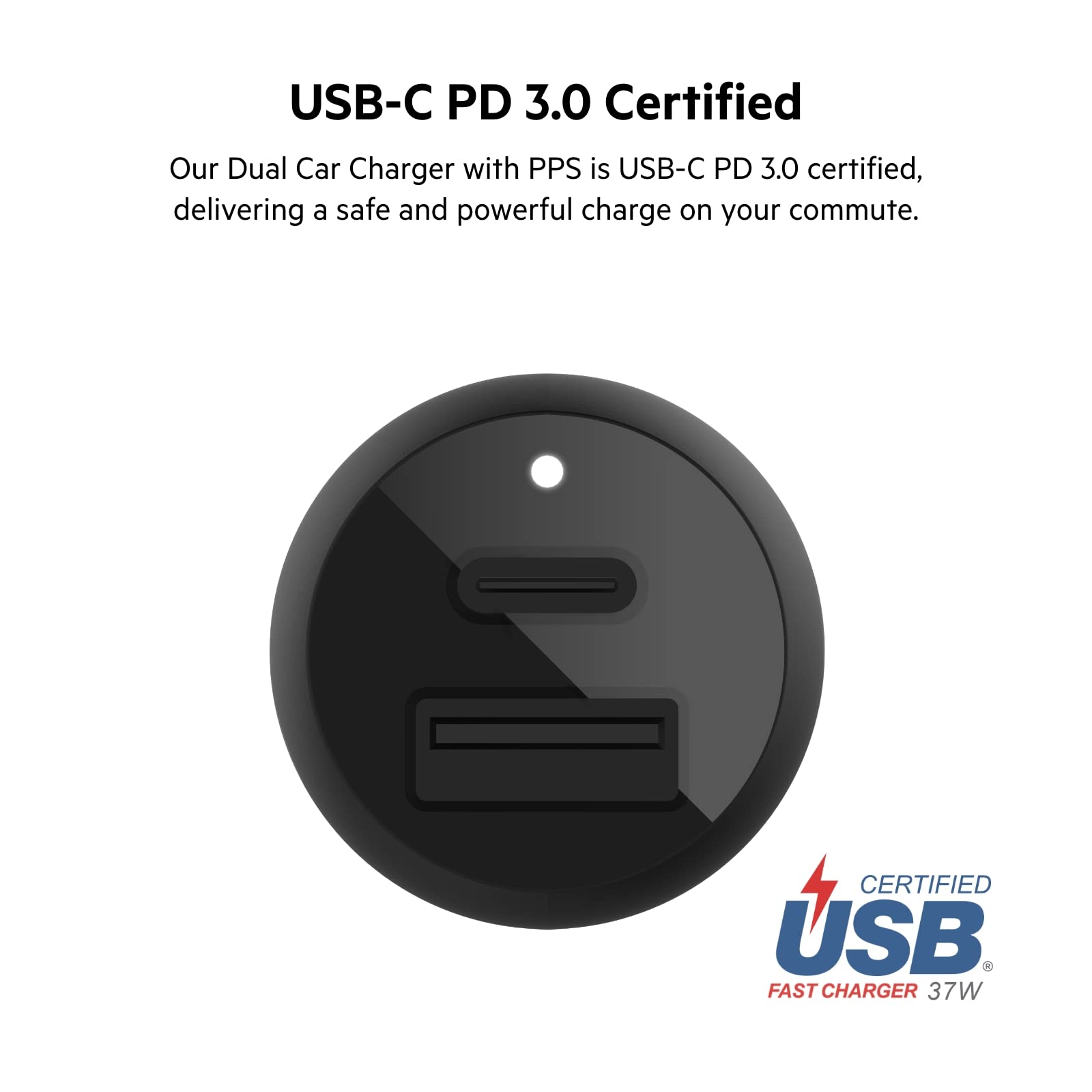 Belkin 37W Dual Port Fast Car Charger with 3.3ft USB-C Cable Included, USB-C 25W PPS Port and USB-A 12W Port for Galaxy S23, S23+, Ultra, Note20, iPhone 14, 13, 12, 11, Pro, Max, Mini and More