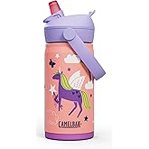 CamelBak Thrive Flip Straw Kids Bite Valve Stainless Steel Water Bottle Magic Unicorns, 12oz