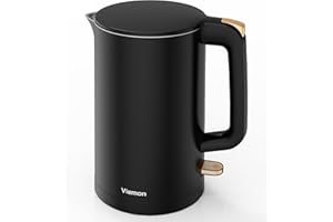 VIEMON Electric Kettle, 1.7L Double Wall Stainless Steel Cool Touch, Water Boiler & Heater, 1500W Hot Tea Pot, Auto Shut-Off & Boil Dry Protection, BPA-Free, Cordless Base & LED Indicator, Black