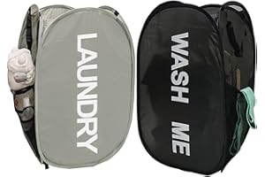 Aplter Collapsible Mesh Pop Up Laundry Hamper 2Pack Foldable Laundry Basket for clothing, stuffed animals, towels, for Kids Room, Dorm, Apartment (Black+Grey)