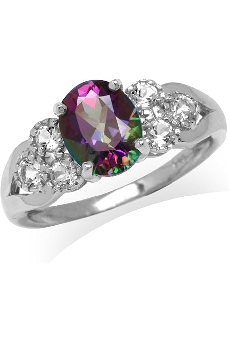 2.05ct Natural Oval Garnet & White Topaz Sterling Silver Engagement Ring - Size 7.5