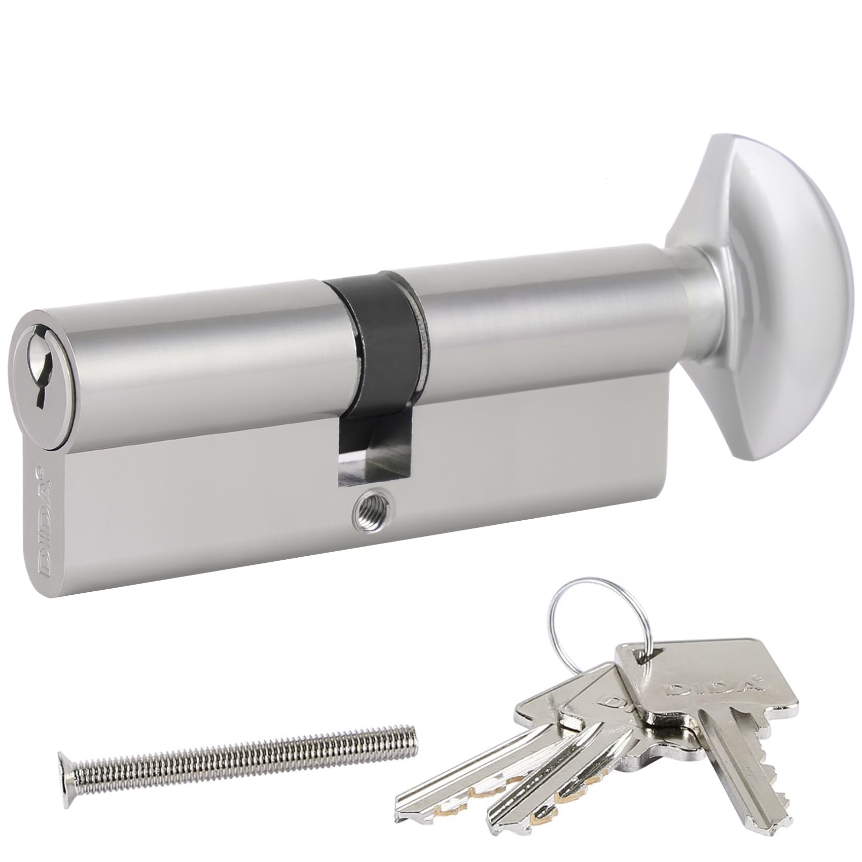 DIDA® 90mm(45T/45) Thumb Turn Euro Cylinder Lock,UPVC Barrel Lock with 3 Keys Anti-Pick,Anti-Bump,Anti-Drill,High Security,Nickel Finish,Suitable for All Door Types,BS EN 1303:2005