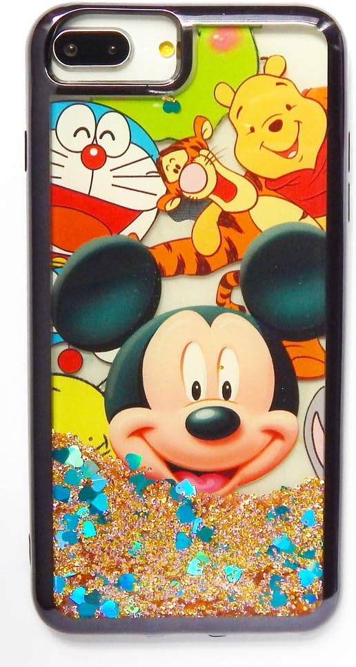 (LSIP78PHYPCMMBK) Black Mickey Mouse Dynamic Liquid Glitter Quicksand Clear Case for iPhone 7 Plus/iPhone 8 Plus (5.5 in) -Retail Packaging