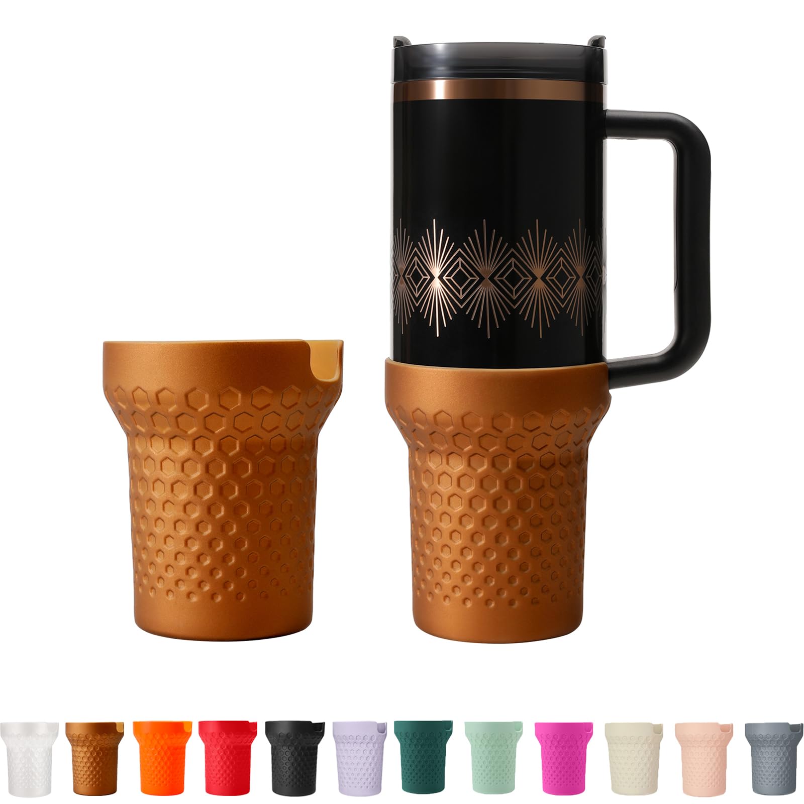 Photo 1 of GardTok Silicone Metallic Glitter Boot for Stanley 40oz Quencher H2.0 FlowState Tumbler & Adventure Tumbler (Bronze)