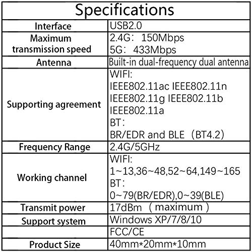 Feefine wireless USB WiFi Adapter, Dual Band 5G/2.5G Mini Wi-fi AC Wireless Network Card Dongle for Desktop Laptop PC Support Windows XP Vista/7/8/8.1/10 (USB WiFi 600Mbps)