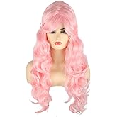 Topcosplay Women's Wig Beehive Pink Long Curly Halloween Costume Accessory Drag Queen Wigs