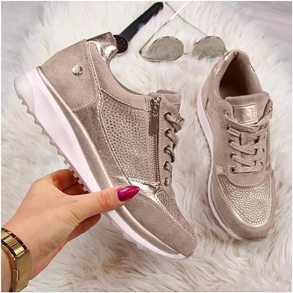 beige platform trainers