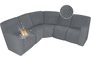 ALIECOM 100% Waterproof Recliner Sectional Couch Covers L Shape Stretch Corner Reclining Sectional Sofa Cover Washable Recliner Slipcover Protector for Dog Pet (5 Seat, Iron Gray)