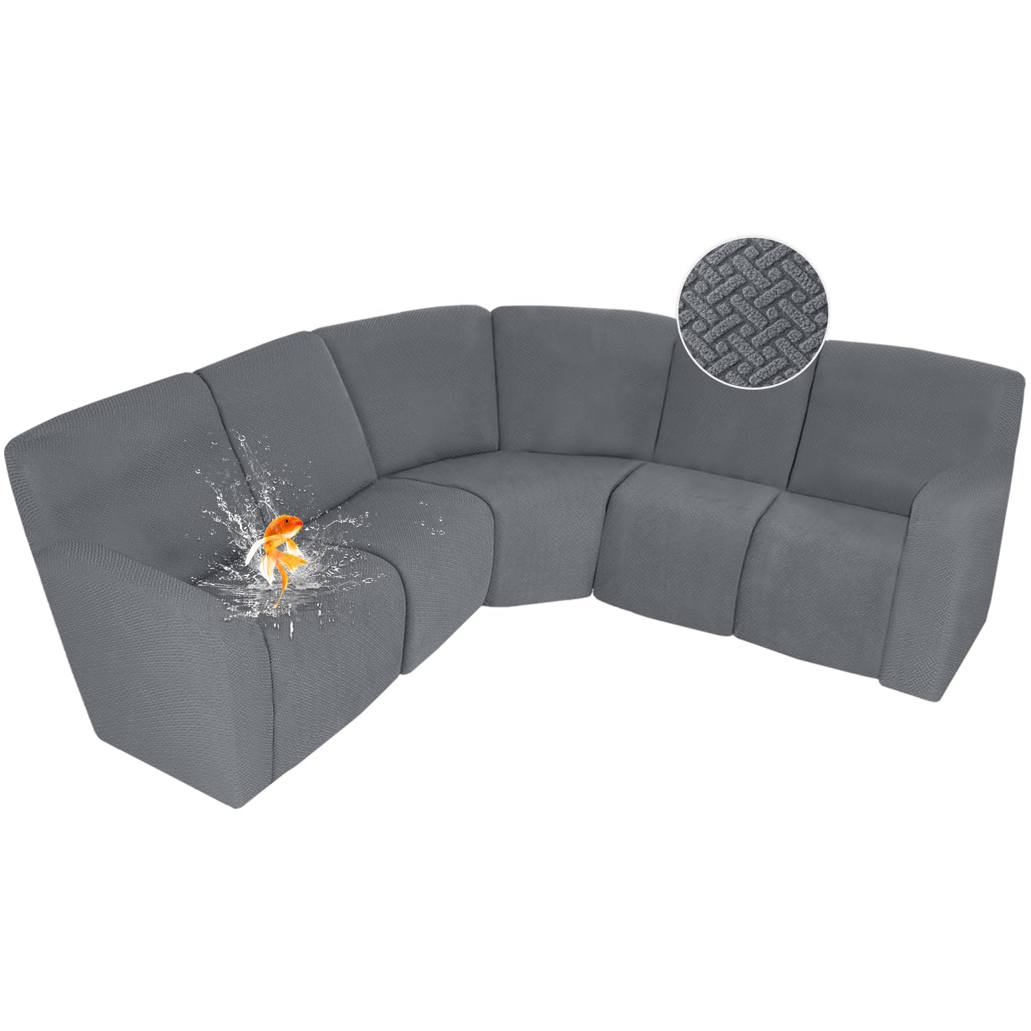 Photo 1 of ALIECOM 100% Waterproof Recliner Sectional Couch Covers L Shape Stretch Corner Reclining Sectional Sofa Cover Washable Recliner Slipcover Protector for Dog Pet (5 Seat, Iron Gray)