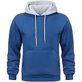 Wielsscca Mens Hoodies Pullover Color Block Fleece Long Sleeve Sweatshirt Tops with Pocket