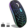 HOTLIFE Wireless Bluetooth Mouse, LED Laptop Mouse with Dual Mode (Bluetooth + USB) 2.4GHz, Portable Cordless Slient Computer Mice for MacBook/Windows/Chromebook - Balck