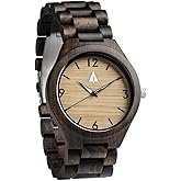 Treehut Wooden Watches for Men, Japanese Quartz Movement, Stylish Exotic Wrist Watch with Stainless Steel Buckle, Adjustable Straps, Watch Made from Ebony Wood, Relojes para Hombre