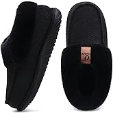 COFACE Women's Memory Foam House Slippers Arch Support Moccasin Winter Shoes Ladies Warm Fuzzy Faux Fur Collar With Indoor Outdoor Rubber Sole