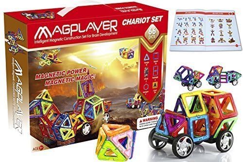 Ladybugkids MagPlayer Magnetic Tiles Blocks Chariot Play Set, 66 Piece